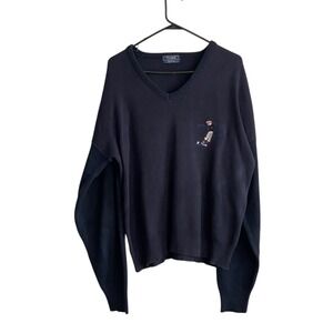 Thane Vintage Sweater Size Large V-neck Cotton Pullover Golfer USA Preppy Dad